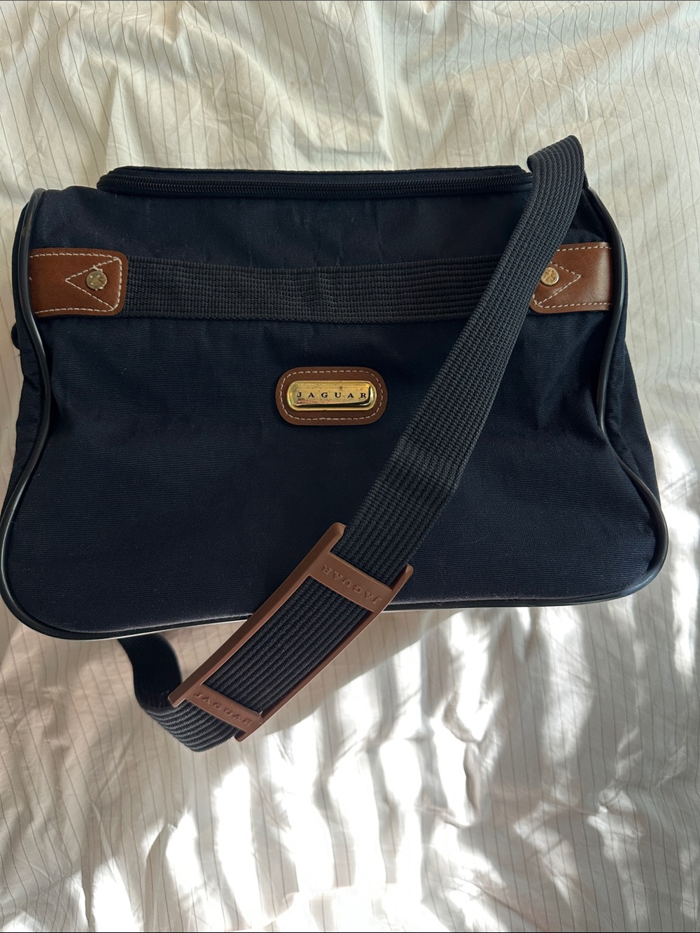 Vintage Jaguar Navy Blue Train Case / Travel Shoulder Bag